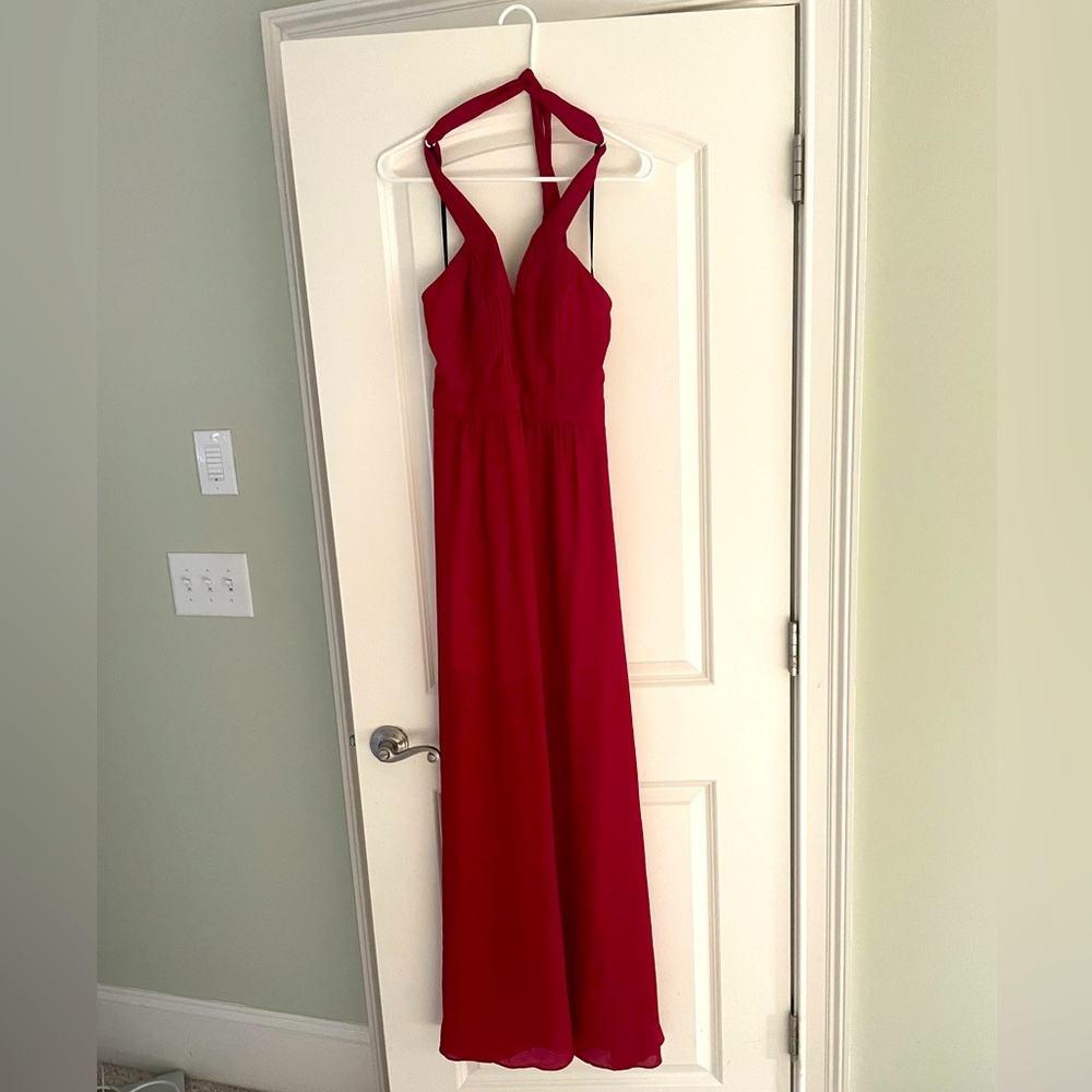 Red halter maxi dress